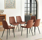 PU Leather Dining Chairs Set of 6, Modern Armless Dining Room Chairs, Comfy Upholstered Kitchen Chairs with Backrest, Black Metal Legs for Living Room, Dinning Room, Brown