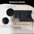 Black Velvet Dining Bench, Tufted Upholstered Dining Loveseat | Wing Back Seating with Silver Stainless Steel Legs, Modern Dining Room Furniture