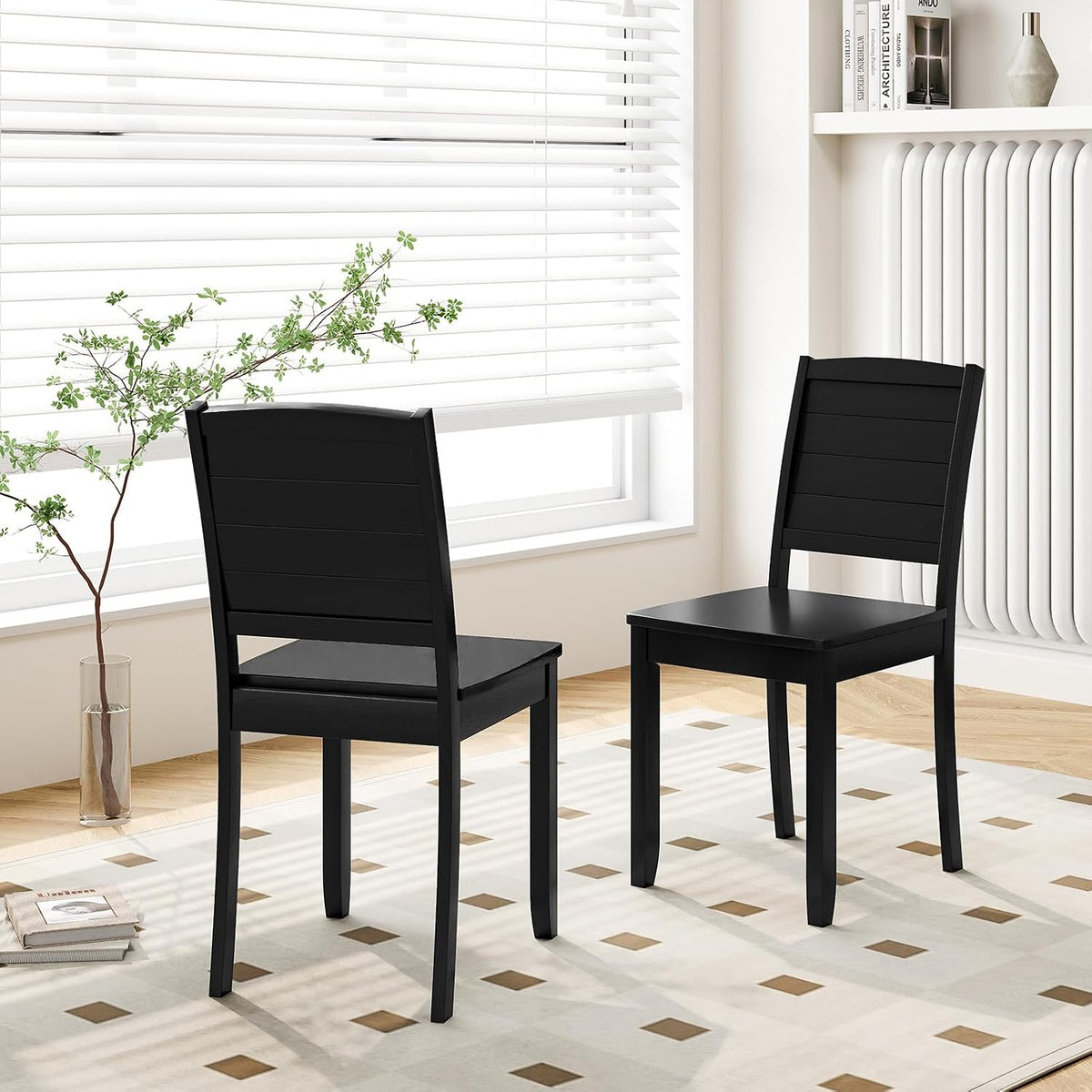 Giantex Wood Dining Chairs Set of 4, Modern Kitchen Chair w/Rubber Wood Legs, Curved Backrest, Farmhouse Diner Chair, Wooden Armless Side Chairs for Home Dining, Restaurant, Load 400 LBS, Black
