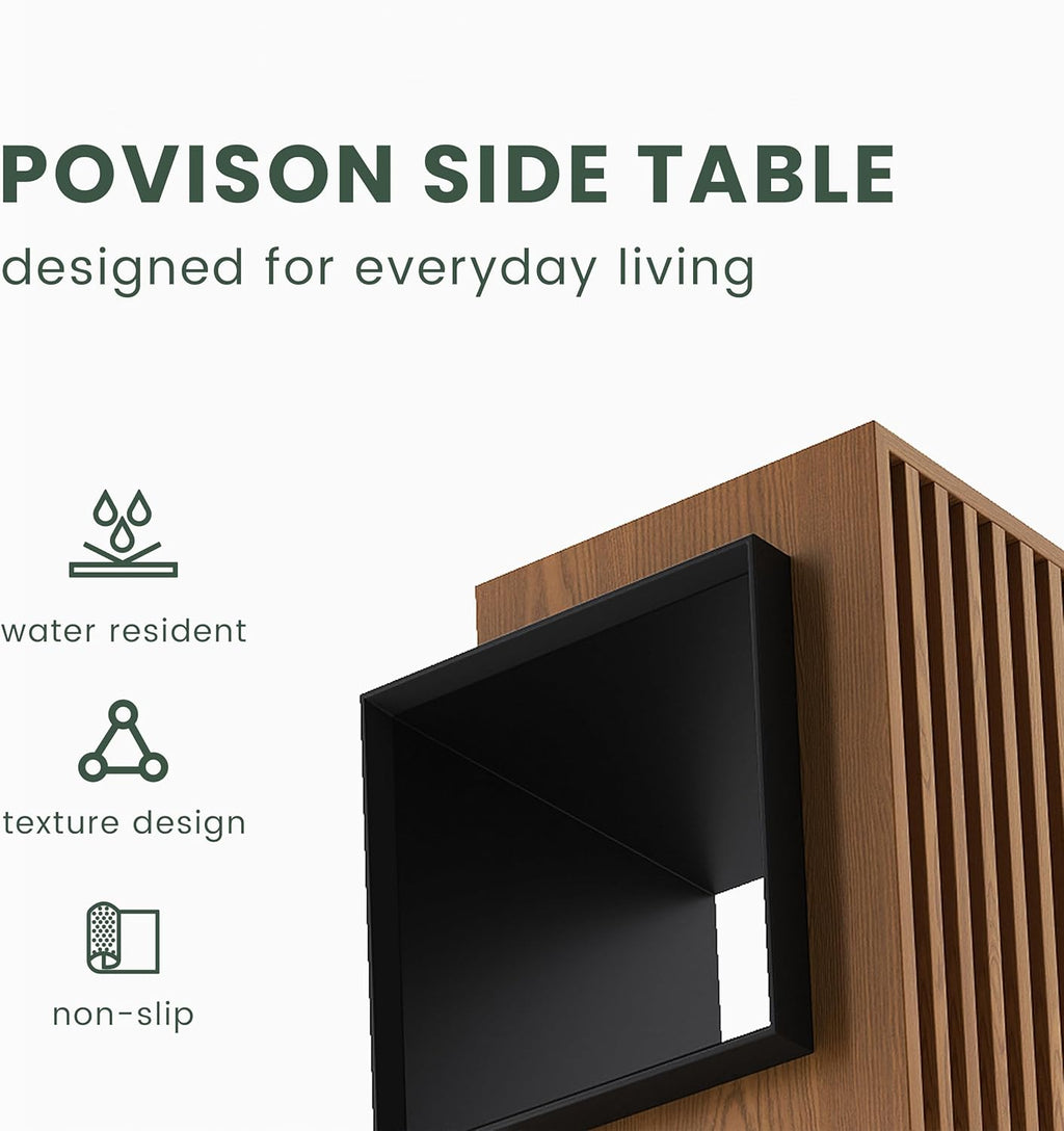 POVISON Minimalist Side Table,17.71" Wood End Table with Storage for Small Spaces,Nightstand for Living Room, Bedroom, Office,Rustic Brown and Classic Black