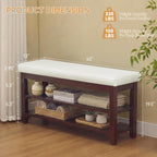 40" Faux Leather Shoe Storage Bench Entryway, Upholstered Bench with Leather Cushion, Solid Wooden 2 Tier Rack Shoe Organizer for Entry Way, Bedroom, Living Room, Beige