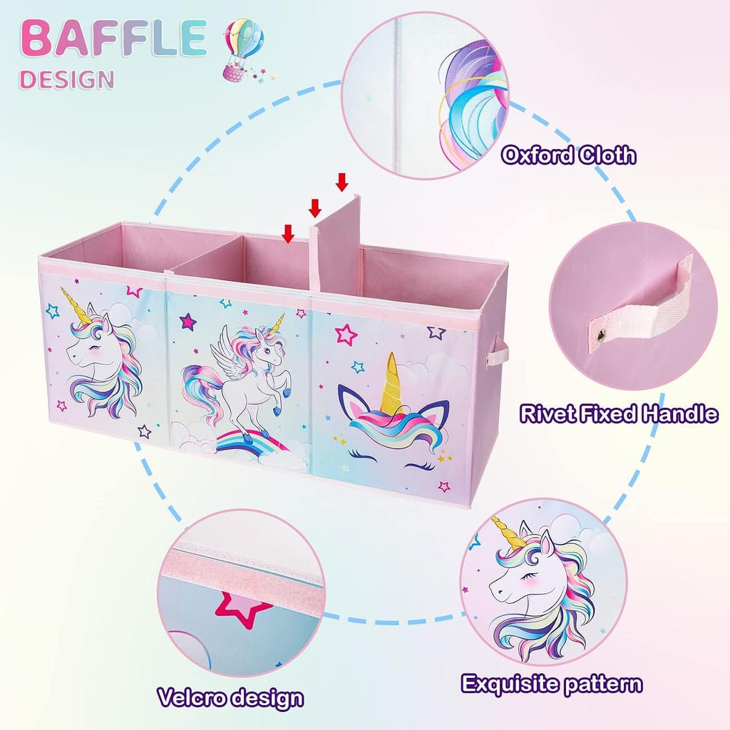 WERNNSAI Extra Large Toy Chest,Unicorn Toy Box Chest Organizer with Handles | Collapsible Sturdy Storage Bin with Flip-Top Lid, 38 x 13 x 16 Inch for Kids Girls Pink Closet Nursery Living Room Bedroom