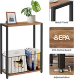 Homleke Narrow Side Table with Magazine Holder, Skinny End Table Perfect for Small Spaces, Space-Saving Design for Living Room, Bedroom, or Office, 7.1" D x 16.9" W x 23.6" H, Rustic Walnut