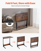 VEVOR C Table, Folding C Shaped End Table with Metal Frame & Adjustable Feet, Foldable C Shaped Side Table for Living Room Bedroom Office, 23.62 x 14.57 x 27.56 inch TV Tray, Brown and Black