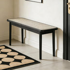 39 Inch Black Skinny Bench with Handwoven Rattan - Dining Bench, Solid Oak Frame for Kitchen, Restaurant, Entryway or Hallway