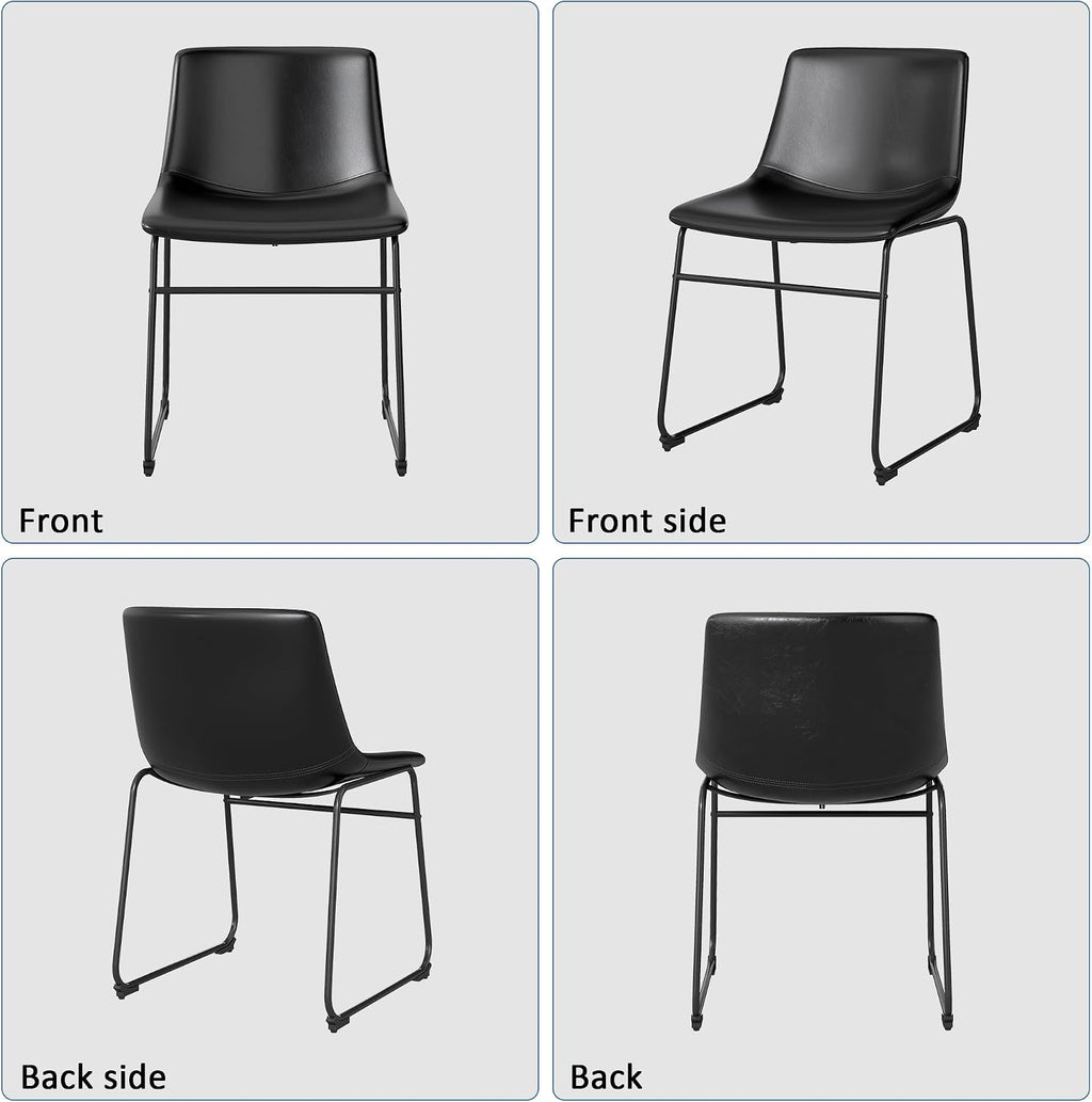 GOTMINSI Dining Chairs Set of 4, 18 Inch Modern Dinner Chairs, PU Leather Armless Dining Room Chairs with Sturdy Metal Legs and Upholstered Backrest for Kitchen (Black)