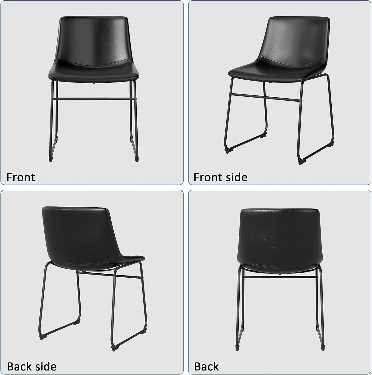 GOTMINSI Dining Chairs Set of 4, 18 Inch Modern Dinner Chairs, PU Leather Armless Dining Room Chairs with Sturdy Metal Legs and Upholstered Backrest for Kitchen (Black)