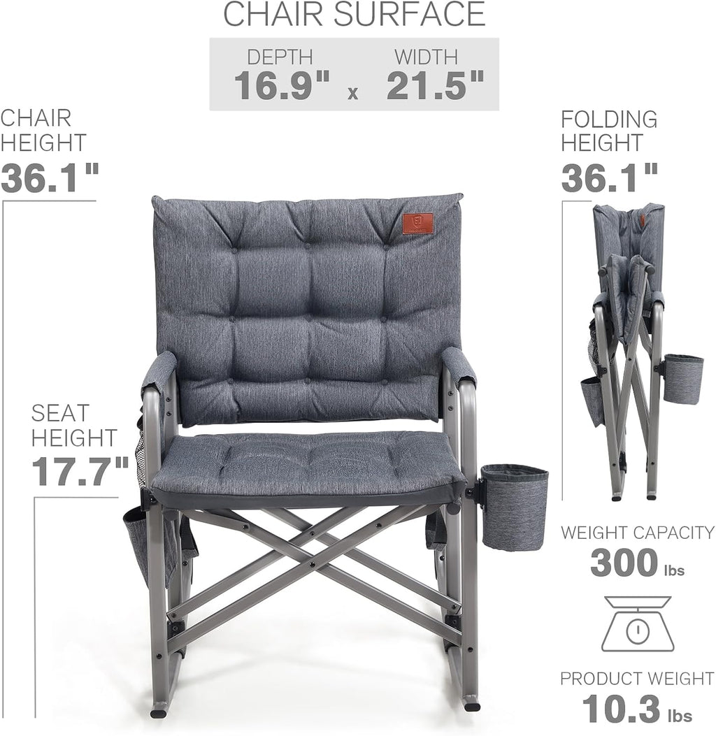 EVER ADVANCED Lightweight Folding Rocking Camping Chair, Padded Portable Rocker Chair for Patio, Lawn and Outdoors, Heavy Duty Hard Armchair for Adults, Grey