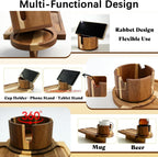Solid Acacia Wood Couch Cup Holder Tray for Sofa Gap, 3-in-1 Couch Caddy with 360° Rotating Cup Holder, Couch Tray Alternative for Firm Cushions, Snacks, Remote & Phone