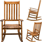 Rocking Chair Wooden Frame Chair Indoor and Outdoor,Outdoor Rocking Chair, Patio Wooden Rocking Chair with Smooth Armrests, High Back for Garden, Balcony, Porch, Supports Up to 352 lbs., Natural
