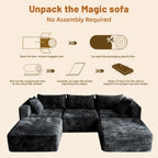 110 Modular Sectional Sofa with 2 Ottomans, Corduroy U-Shaped Modular Sectional Sofa, Convertible Cloud Couch with Deep Seats, No Assembly Required (Grey, 110" 3Seat+2 0ttoman)