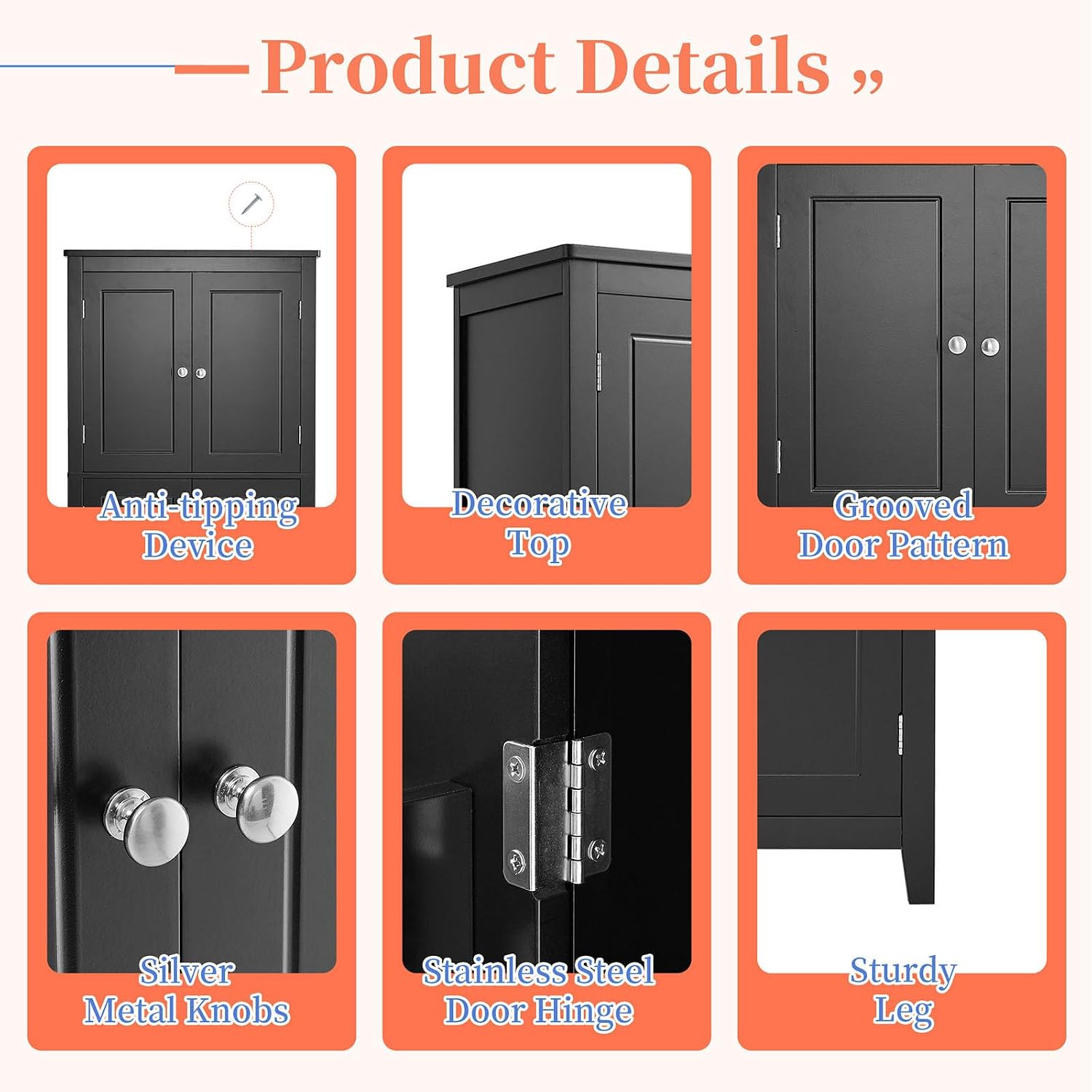 43.3" Tall Kitchen Storage Cabinet with Doors, Freestanding Pantry Cabinet with Hanging Shelves& Adjustable Shelves, Large Space Wooden Farmhouse Cupboard for Kitchen, Dining Room& Living Room (Black)