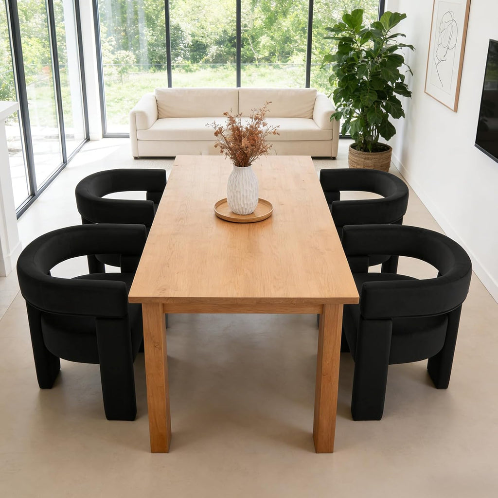 Black Dining Chairs Set of 4, Upholstered Velvet Barrel Chairs with Arms Comfy Side Chairs for Living Room/Dining Room/Reception