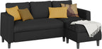 Shintenchi L Shaped Sectional Sofa Couch,Convertible Modular Sofas with Movable Ottoman,3-Seat Upholstered Corduroy Couch,Small Couches for Living Room,Apartment,Office(Black)