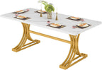 Tribesigns 63-Inch Rectangular Dining Table for 4 to 6, Modern Kitchen Table with Stylish Metal Legs, Large Dinner Tables for Dining Room, Only Table (Faux Marble White+Gold)