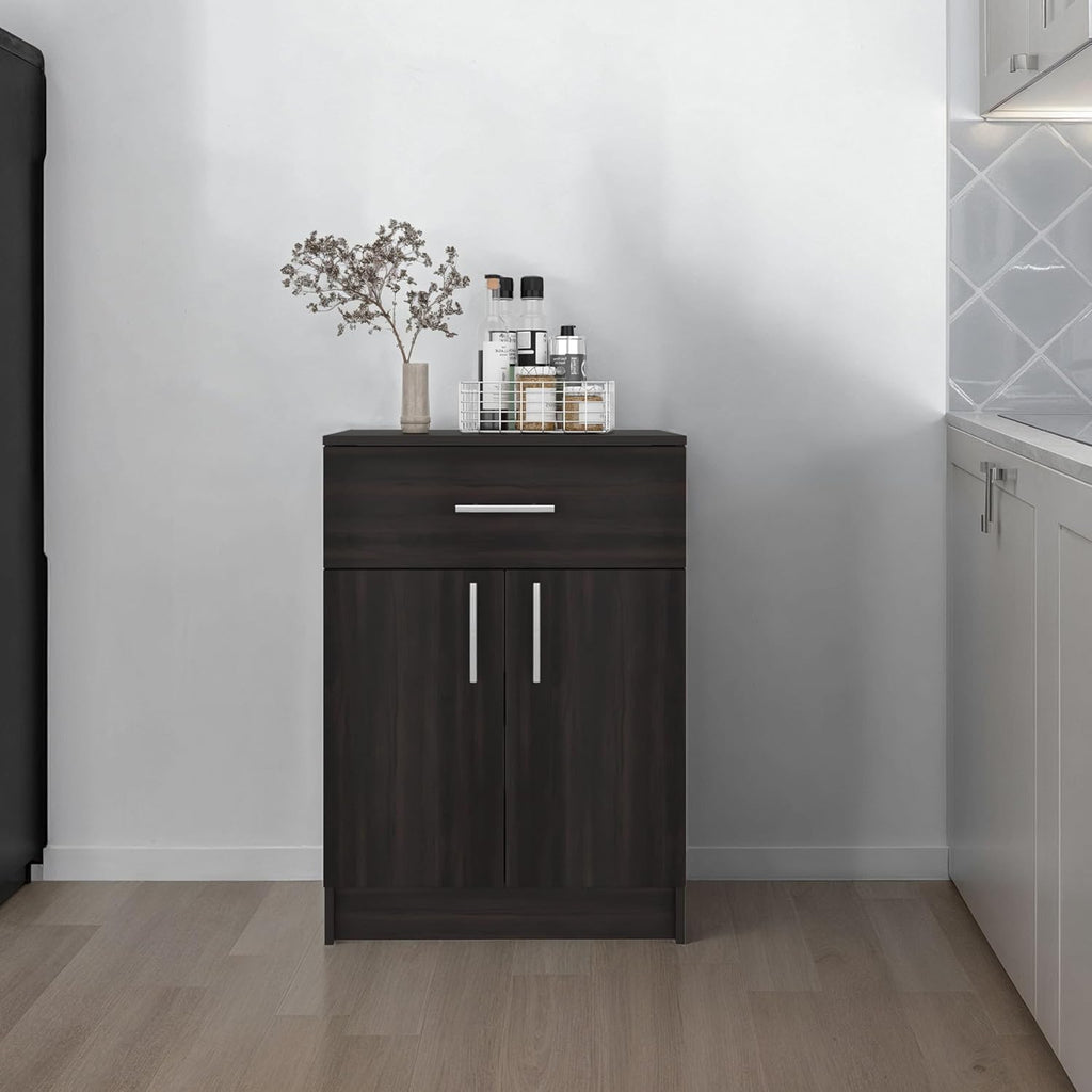 DEPOT E-SHOP 24" Barbados Pantry Cabinet 33" H with Top Drawer, Double Doors and Interior Shelves, Dark Walnut – Tall Kitchen Storage & Pantry Organization