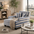 VANOMi 47" Chaise Lounge Chair, Adjustable Backrest, Navy Stripe Chenille | Recliner Sleeper Sofa with Pillows, Oversized Upholstered Single Sofa Bed, Lounge Chair for Living Room, Bedroom, Office