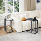 Tangkula C-Shaped End Table, Modern Small TV Tray with Metal Frame, Adjustable Foot Pads, Industrial Couch Sofa Side Table for Living Room Bedroom Office (2, Dark Gray)