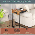 sthmec C Shaped End Table with Charging Station,45° Tiltable Adjustable Flip Top Side Table Set of 2,Small C Table Set 2 for Small Spaces,Slide Under Couch Sofa Bedside Table Living Room,Rustic Brown