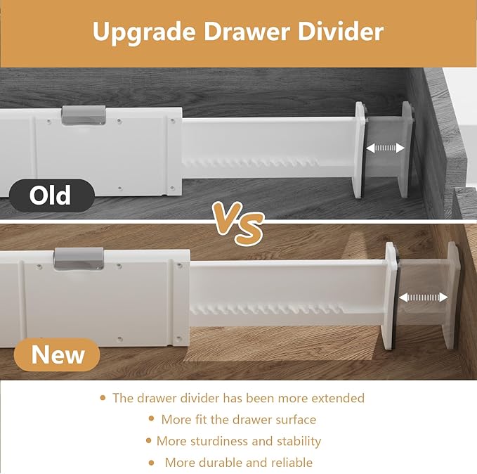 KABUM Upgrade Adjustable Drawer Divider Organizer Clothes Dresser Organizer,Expandable Organization for Home, Office,2.8" High Expandable from 11.7" to 18.5",4 Dividers with 6 Long and 2 Short Inserts