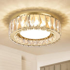 11 Inch Modern Gold Luxury Flush Mount Ceiling Light,Small Crystal Chandelier, Dimmable LED 5CCT 3000K-6000K 24W Round Close to Ceiling Light Fixture for Hallway,Kitchen,Bedroom,Laundry Room
