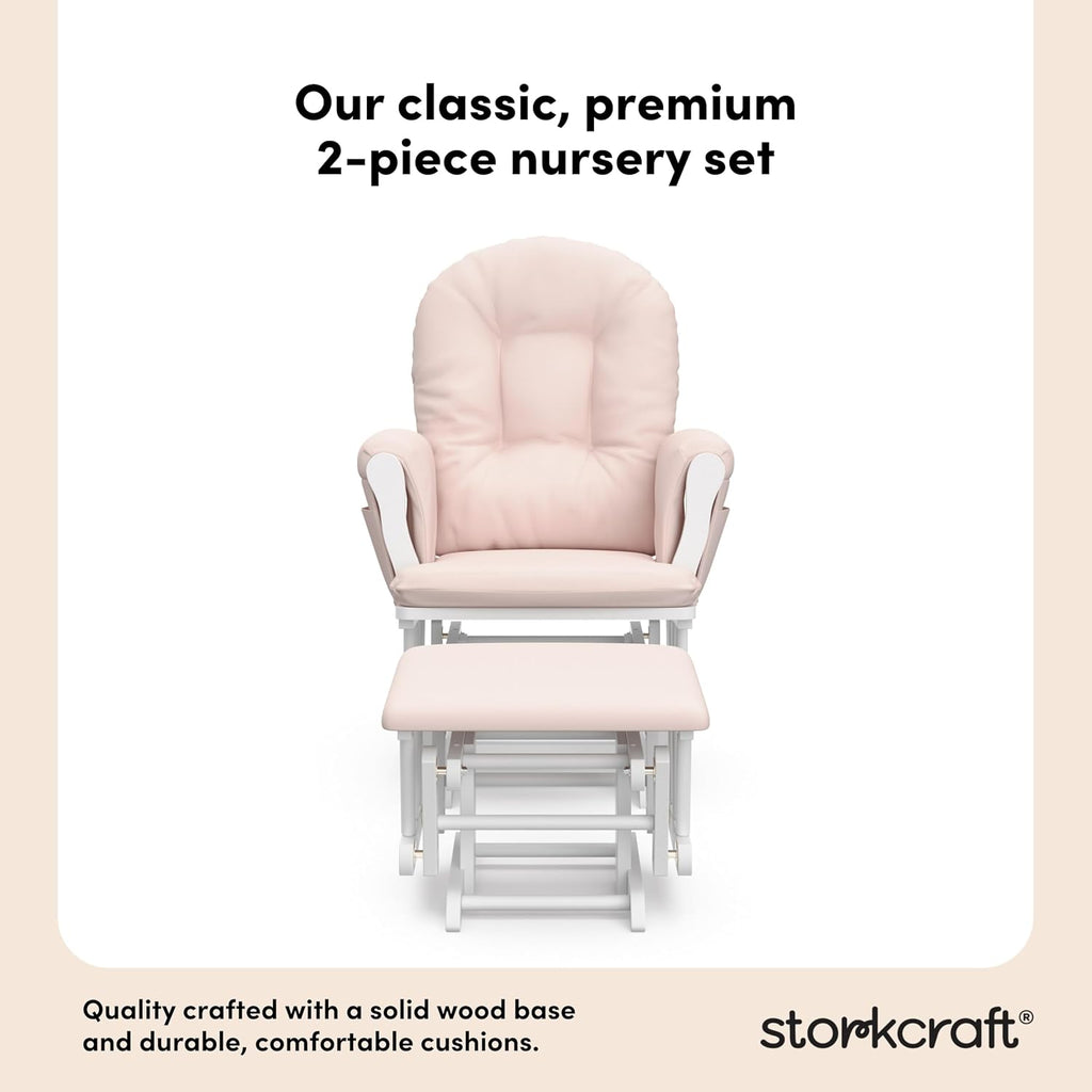 Storkcraft Premium Hoop Glider & Ottoman, White/Pink