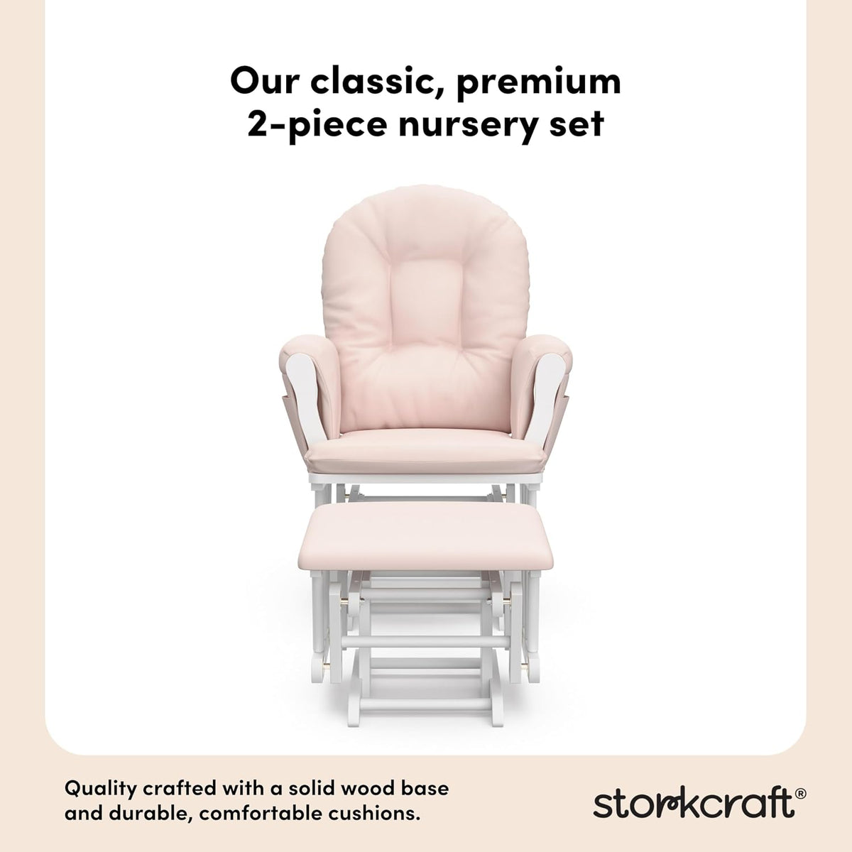 Storkcraft Premium Hoop Glider & Ottoman, White/Pink