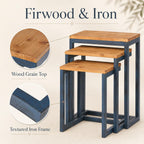 Nesting Table Set of 3, Firwood Tops and Iron Frames | Firwood tops and iron frames, 3-piece nesting table set for living rooms