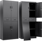 BESFUR Metal Storage Cabinet with 2 Drawers 4 Doors and 2 Adjustable Shelves Garage Storage Cabinet with Lock 71" Office Storage Cabinets Locking Cabinets for Garage Office Shop Home (Black)