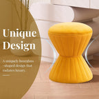 Multifunction Velvet Ottoman, Upholstered Vanity Stool Chair, Sturdy Round Footstool for Makeup, Living Room, Bedroom, Entryway (Mustard)