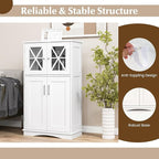 Tangkula Freestanding Floor Cabinet w/2 Glass Doors, 3-Level Adjustable Shelves, Anti-toppling, Kitchen Pantry Cupboard for Bathroom & Living Room (White)