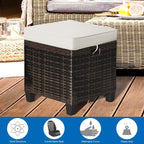 DORTALA Outdoor Ottoman Wicker 2 Piece, Patio Ottomans PE Rattan Foot Rest with Cushion for Couch, Chair, Brown