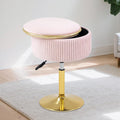 Adjustable Vanity Stool with Storage, 360° Swivel Makeup Stool Chair Small Velvet Round Ottoman with Gold Base for Bedroom, Pink