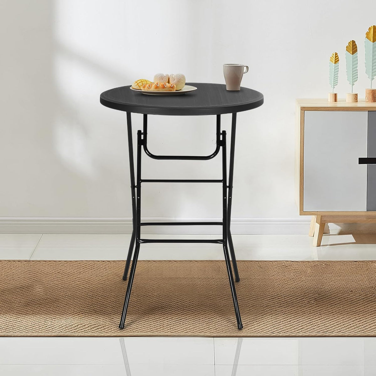Nice C Plastic High Top Cocktail Table, 31.5" Foldable Bar Table (2P Black) | Portable Round Table, Counter Height Table, Bistro Table, Waterproof, Indoor, Outdoor, Parties, Weddings, Camping, Backyard