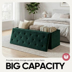 Storage Ottoman Bench, 43 Inches Folding Green Velvet Long Ottoman with Storage for Bedroom 43.7" L x 15.7" W x 15.7" H