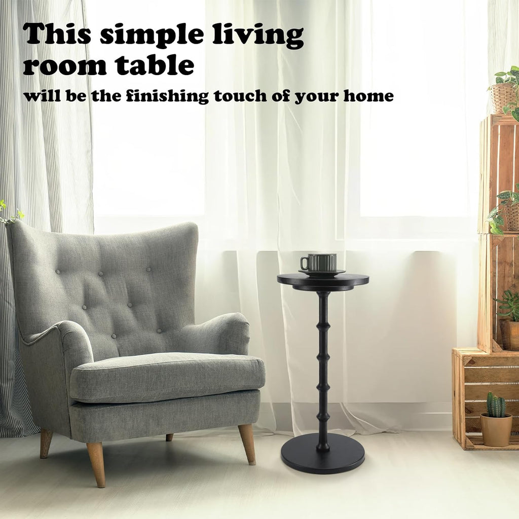 Marsui Black Pedestal Cocktail Side Table Solid Wood Martini Side Table for Couch Small Place Living Room Bedside Area