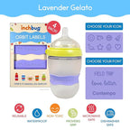 InchBug Orbit Labels - Baby Bottle Name Labels for Daycare, Sippy Cup Bands - Engraved Silicone, Reusable, Dishwasher Safe, Matching Color Personalization, 4-Pack (Lavender Gelato)