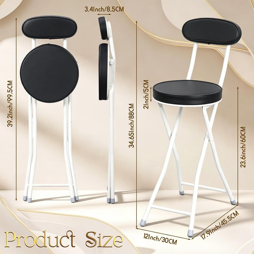 Xuhal 2 Pack Folding Bar Stools with Back 23.6'' Tall Foldable Stool Seat Padded Portable High Folding Bar Chair Counter Height Foldable Stools Leather Padded for Kitchen Shop Cafe Dining Room