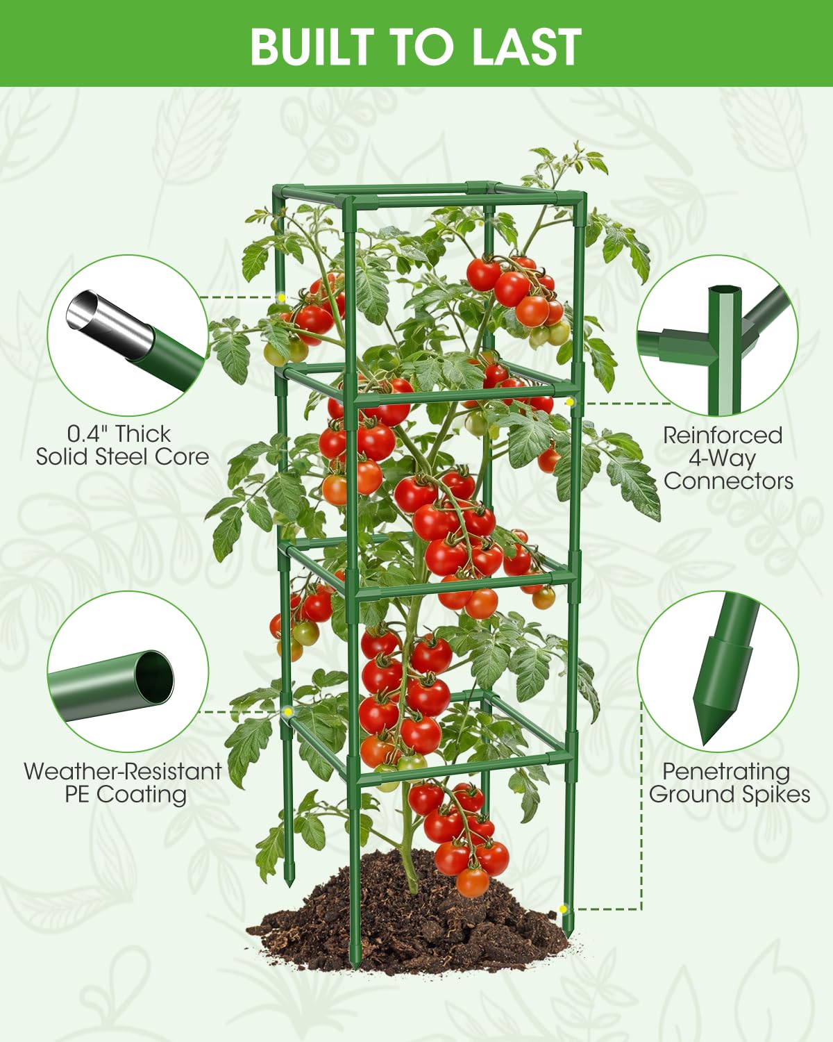 MQHUAYU 3 Pack Tomato Cages,Square Tomato Plant Stakes Support Cages Trellis for Garden Climbing Vegetables Flowers Fruits,Extra Bold