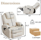 AHMED Dual Motor Power Swivel Rocker Recliner Chair, Faux Leather, Beige | Electric Glider Rocking Chairs, Massage & Heat, Cup Holders, LED Lights, USB A/USB C Ports