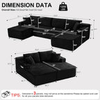 134 Inch Modular Sectional Sofa, Cloud Couch for Living Room | Modern Corduroy Couch with Side Pockets & Cup Holders, Oversized 4-Seater Deep Seat Sofa, No Assembly Required, Black