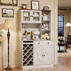 MDF Tall Wine Cabinet with Acrylic Double Doors, 45 Inch Bar Cabinet for Liquor Glasses Storage, Free Standing Home Bar with Display Shelf for Living Room Dining Room Kitchen