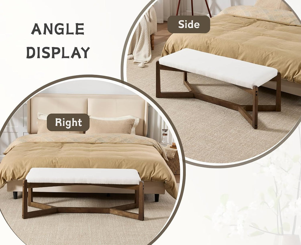 CIMOTA 49 Inch Modern Entryway Bench, Upholstered Bedroom Bench with Solid Wood Frame, Y-Shaped Foot, Comfy Ottoman for Bedroom End of Bed/Hallway/Living Room/Indoor, Linen Beige