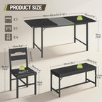 6-Piece Dining Table Set for 4-8, 63" Extendable Kitchen Table with 4 PU Upholstered Dining Room Chairs & Bench, Heavy-Duty Metal Frame, Space-Saving, for Small Space, Office, Kitchen, Black