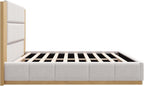 GDFStudio Queen Size Upholstered Platform Bed Frame with Extended Wood Headboard, 49'' Tall High Headboard Modern Bed Frame, Wood Plinth Base, No Box Spring Needed, Easy Assembly, White Boucle