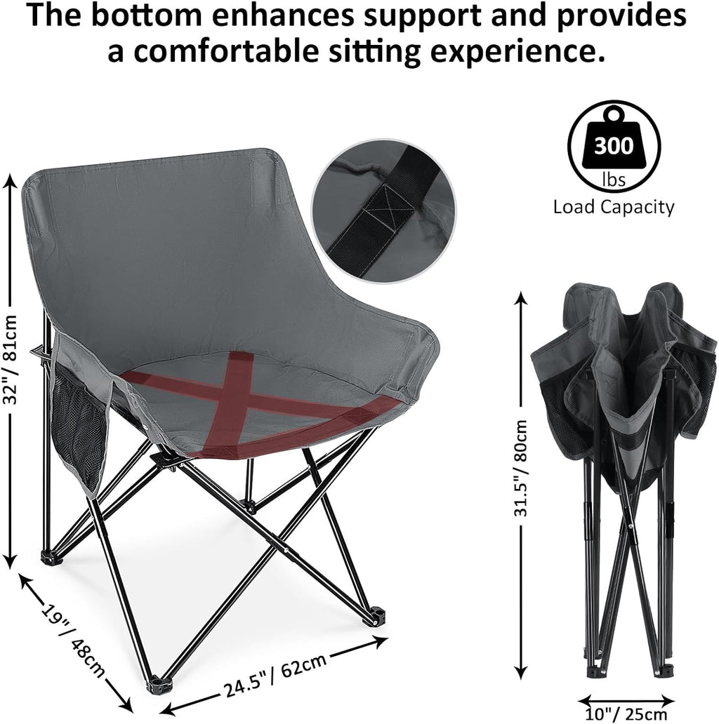 Leonyo Camping Chairs for Adults, 2 Pack Folding Lawn Chair & Table, Grey | Oversized & Portable Beach Chair for Outdoor Sports, Fishing, Rv Travel, Picnic