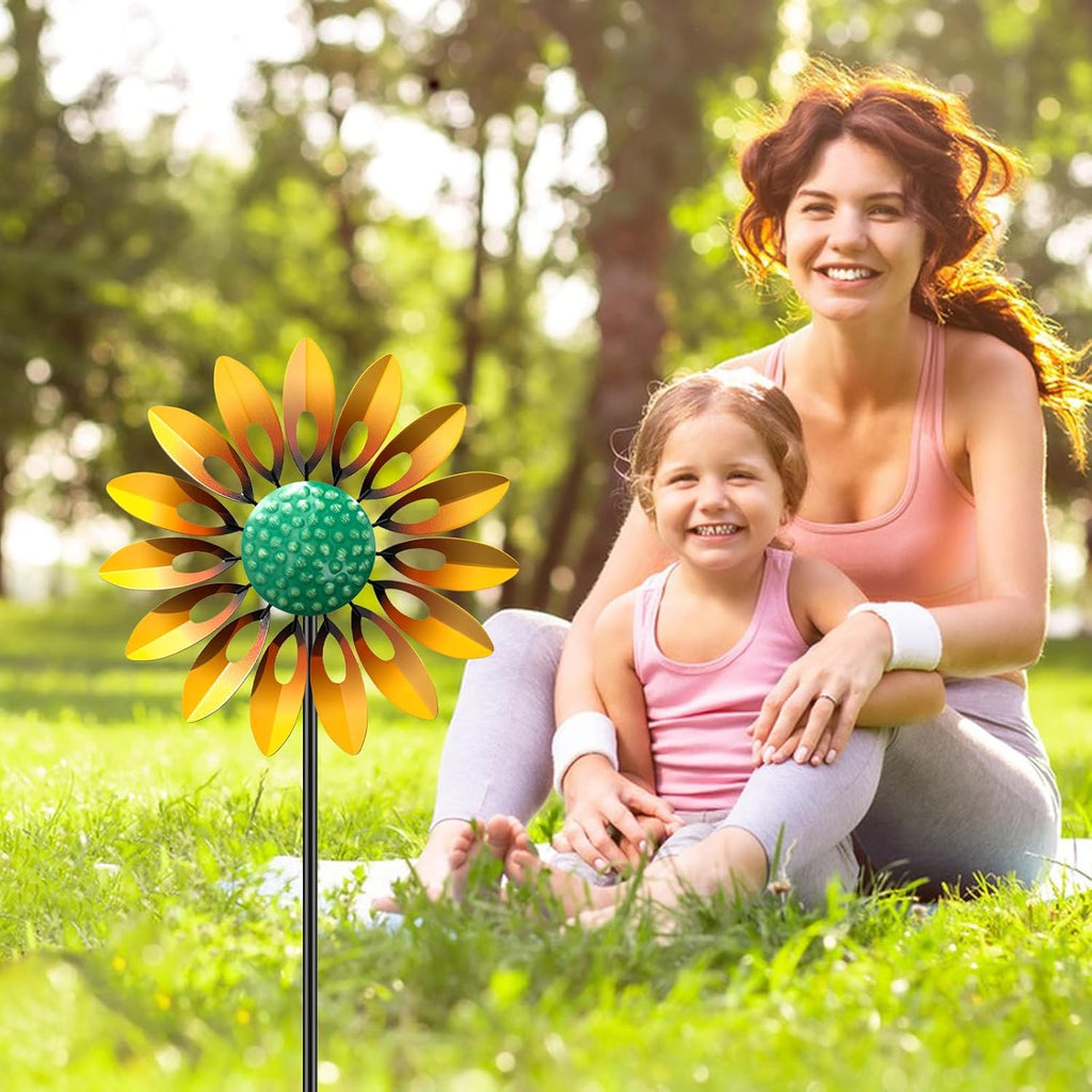 Sunflower Wind Spinners Outdoor, MeyRolizn Metal Pinwheel Wind Sculpture with Stake, Small Windmill for Garden Lawn Yard Patio Outside Art Decor(1pcs-Yellow)