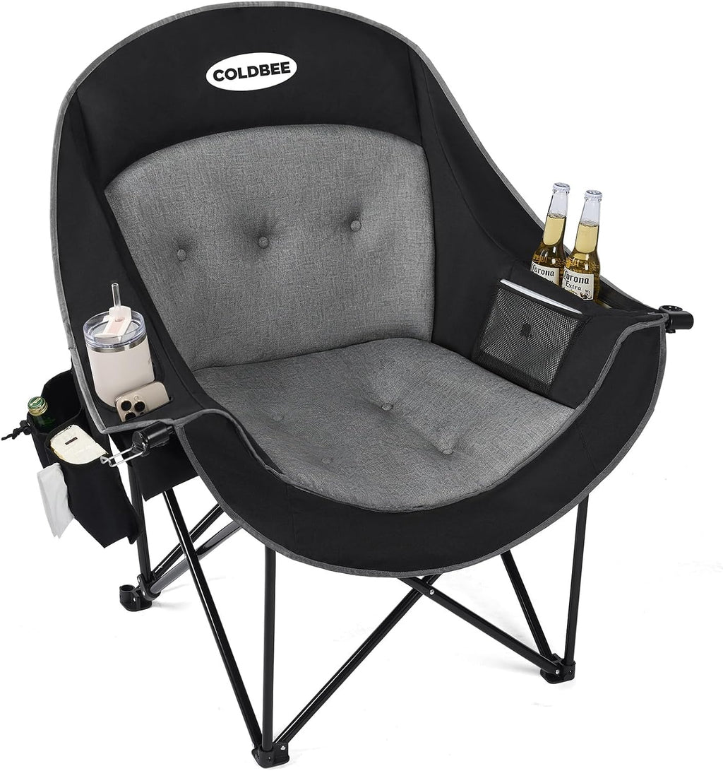 Coldbee Oversized Camping Chairs, Heavy Duty Padded, Thick Headrest, Black