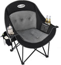 Coldbee Oversized Camping Chairs for Adults - Heavy Duty Padded Folding Lawn Chairs with Cup Holders & Cooler Bag, Comfy Outdoor Chair for Picnic, Beach, Fishing (Black)