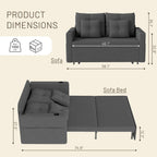 Krcix 3 in 1 Sofa Bed, 56" Convertible Pull Out Couch, Loveseat Sleeper | Multi-Function Couch Bed for Living Room, Small Space-Saving, Sleeper Couches with Storage Pocket, Cup Holder, Charcoal Grey